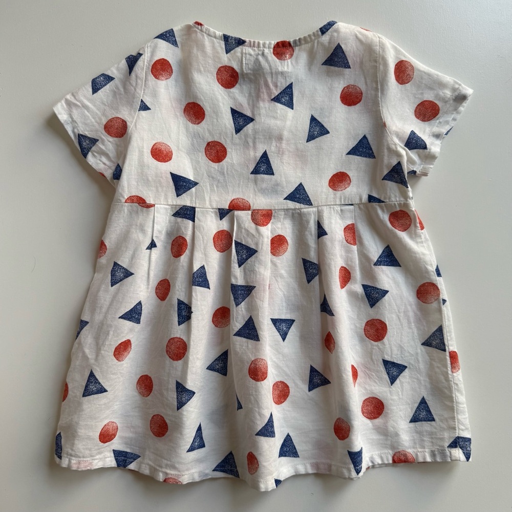 Bobo Choses Girls White Dress with Red and Blue Geometric Print - Size 12-18M - Picture 8 of 15